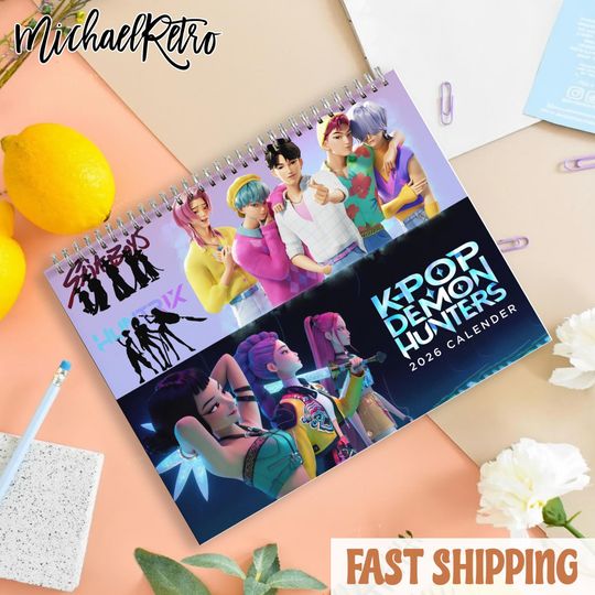 Kpop Demon Hunter Calendar 2026 | Anime Kpop Art Calendar | Huntrix Girls Gift | Kpop Fan Decor | Saja Boys