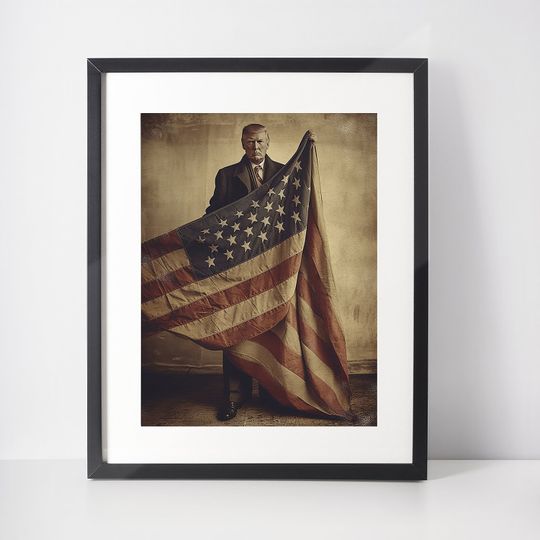 Discover PRINTABLE ART | Vintage Trump Holding the American Flag  | Wall Art Decor (Set of 3 Print Sizes) | Hi-Res 300dpi