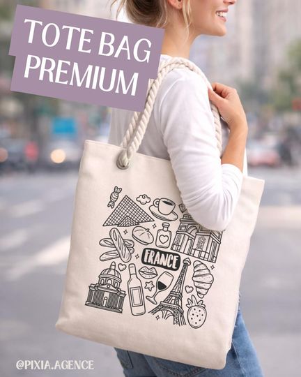Discover Touch French Tote Bag  Illustrated Canvas Bag of France | Tote bag Paris & French lifestyle | Stylish and elegant gift