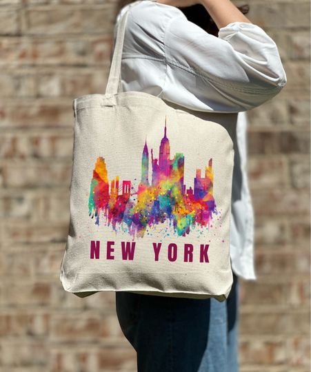 Discover New York Silhouette Tote Bag, Travel Tote Bag, New York Lover Tote Bag, Cute Tote Bag, Canvas Bag, Aesthetic Bag, Casual Canvas Tote