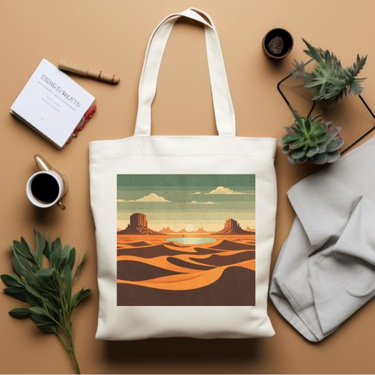 Discover Vintage Desert Oasis Cotton Canvas Tote Bag, Boho Travel Purse