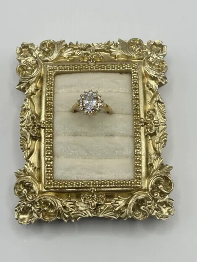 Discover Gold Tone Rhinestone Halo Ring Size 7.75 Statement Cocktail Elegant Gift Sparkly