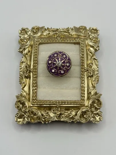Discover Vintage Purple Enamel Rhinestone Statement Ring Gold Tone Size 8 Costume Y2K Fun