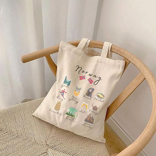 Discover Norway Canvas Tote Bag | Norway Tourist and Souvenir Tote, Norwegian Landmark Bag, Scandinavian Norway Gift, Scandinavia Tote
