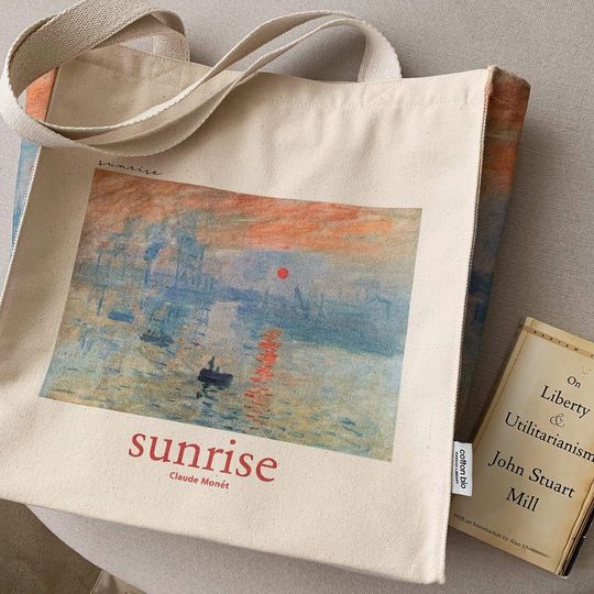 Discover Monet 'Impression Sunrise' 1872 Canvas Cotton Tote Bag with Zip