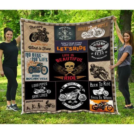 Discover Motorcycle Quilt, Born To Ride - Ride To Live Quilt Blanket Soft and Cozy