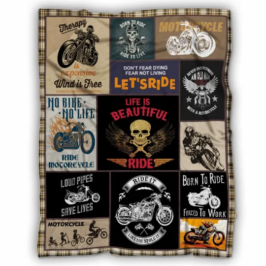 Discover Motorcycle Blanket, Born To Ride - Ride To Live Fleece, Sherpa Blanket