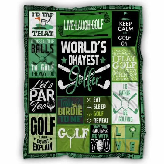Discover Golf Themed Blanket, World's Okayest Golfer Fleece, Sherpa Blanket Soft and Warm