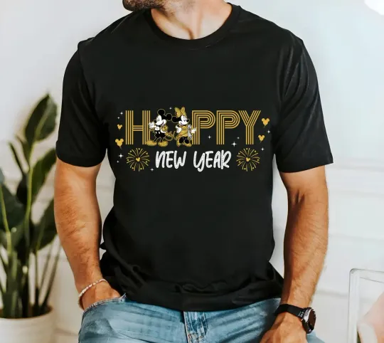 Disney Mickey Minnie Happy New Year T-Shirt for Men Women
