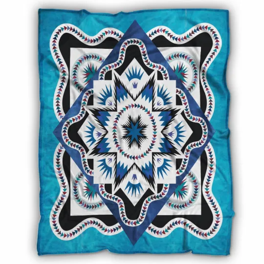 Discover Native Star Blanket, Vintage Blue Lakota Star Fleece, Sherpa Blanket