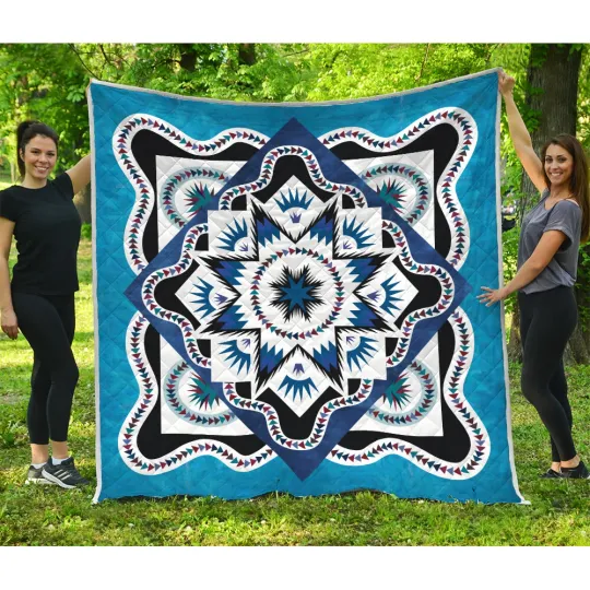 Discover Native Star Quilt - Vintage Blue Lakota Star Quilts Blanket Fluffy, Cozy, Plush