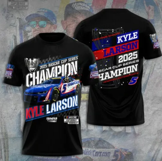 Kyle Larson 2025 NASCAR Cup Series Champion 3D T-Shirt