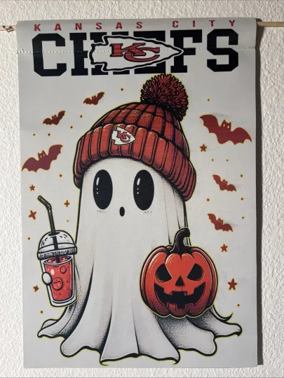 Garden Flag 12x18 football Kansas City Chiefs Ghost Cute All football Teams Halloween