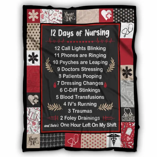Discover Nurse Blanket, 12 Days of Nursing Fleece, Sherpa Throw Blanket