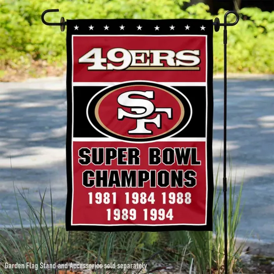 Discover San Francisco 49ers 5 Time Super Bowl Champions Garden Flag and Yard Banner