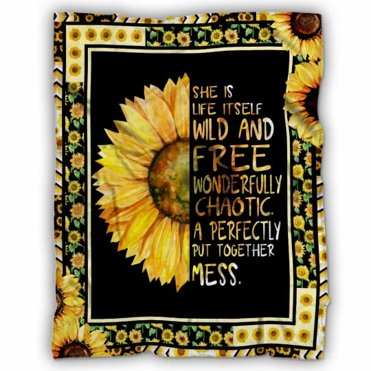 Discover Sunflower Blanket, She Is Life Itself Wild Fleece, Sherpa Blanket