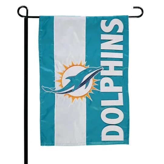 New MIAMI DOLPHINS Double Sided 12.5" x 18" GARDEN FLAG Applique Sewn football