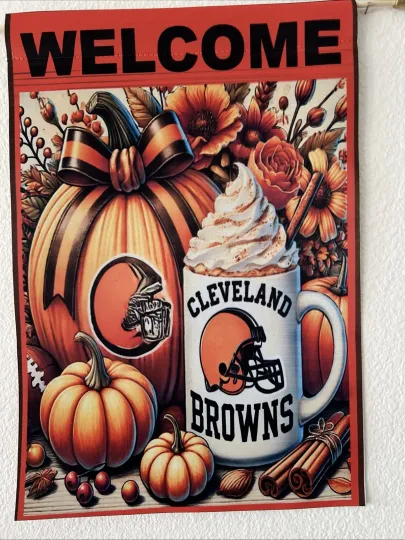 Garden Flag 12x18 Cleveland Browns football Double Sided Handmade Fall Autumn Pumpkin