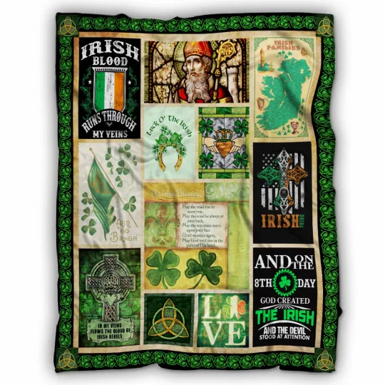 Discover Irish Pride Blankets, Lucky Grass And Green Cross Fleece, Sherpa Blanket