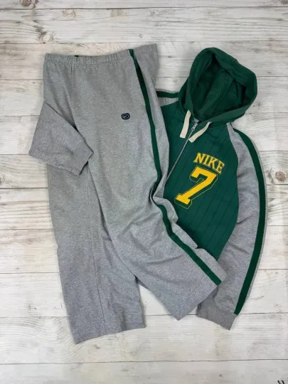 Discover Vintage Nike TrackSuit Full Zip Hoodie And Pants Baggy Men Size M Gray