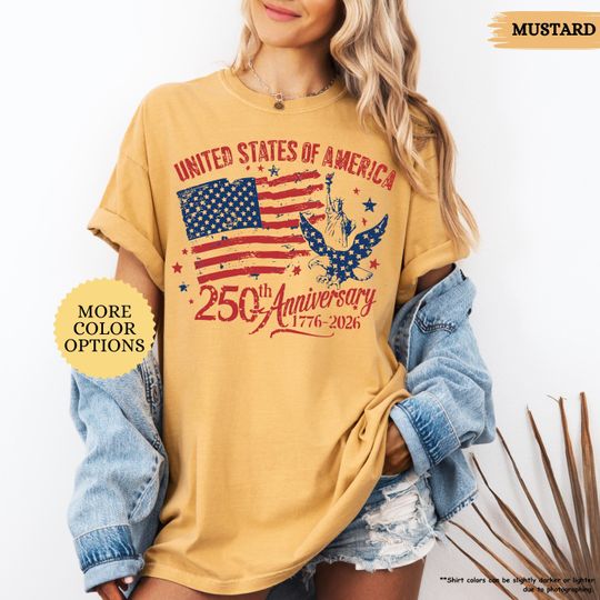 Discover Comfort Colors United States of America 250th Anniversary Shirt, USA 250 Years Shirt, Retro American Flag Shirt, Patriotic Eagle Shirt