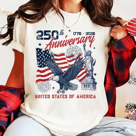 Discover 250th Anniversary Shirt, USA 250 Years Shirt, Independence Day, Patriotic Tee with USA Flag Retro American Flag Shirt, Patriotic Eagle Shirt