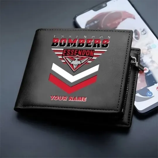 Discover Essendon Bombers  Custom Name Special Edition Leather Wallet