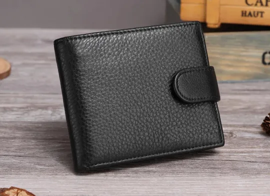 Discover Mens RFID Blocking Genuine Leather wallet , Men Wallet with Snap Button