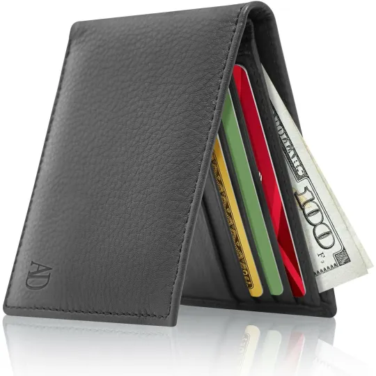 Discover Mens Wallet Leather Slim Wallet For Men Bifold Wallets With ID Window RFID