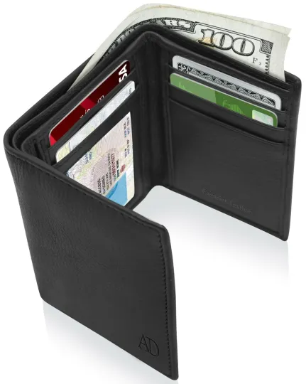 Discover Real Leather Slim Wallets For Men Trifold Mens Wallet W/ ID Window RFID Blocking