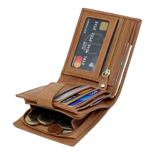 Discover Mens RFID Blocking Distressed Leather Wallet Large Zipped Coin Pocket 1180