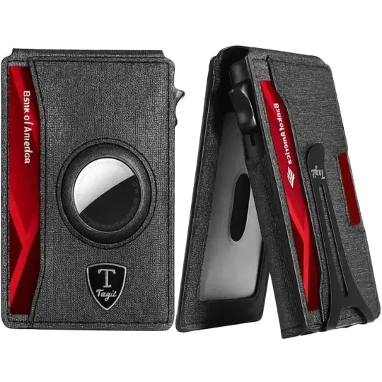 Discover Airtag Wallet RFID Blocking Pop-Up Bifold Wallet Slim Leather with Money Clip