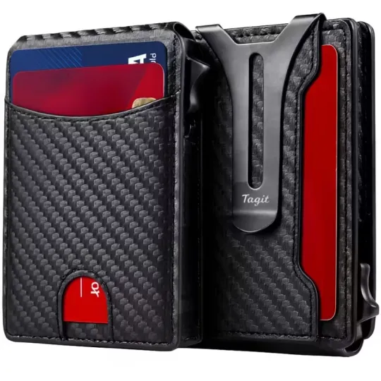 Discover RFID-Blocking Men’s Bifold Pop-Up Wallet Carbon Fiber with Money Clip, Mens Gift