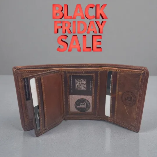 Discover Leatherboss Mens RFID Blocking Hunter Leather Credit Card ID Trifold Wallet