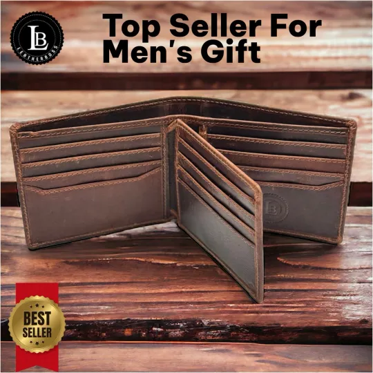 Discover RFID Blocking Brown Vintage Leather Men's Bifold Center Flap Wallet