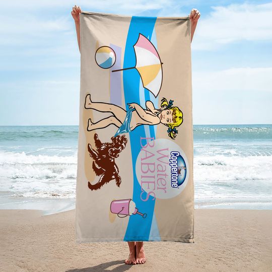 coppertone beach towel beach pink beige  water babies