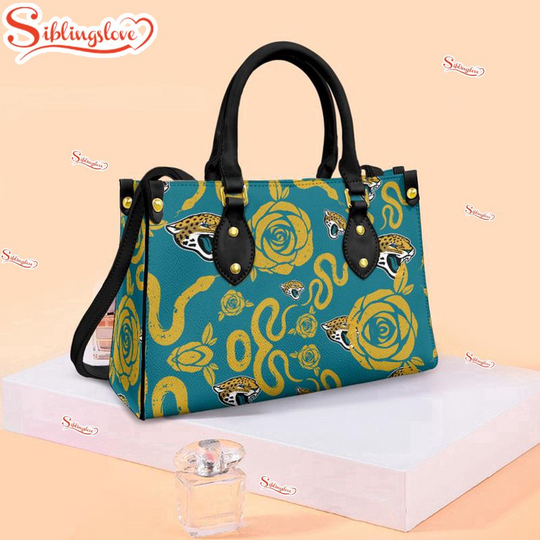Discover Jacksonville Jaguars Rose and Flower Pattern football Leather Handbag