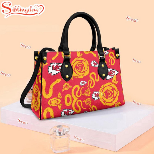 Kansas City Chiefs Rose and Flower Pattern football Leather Handbag