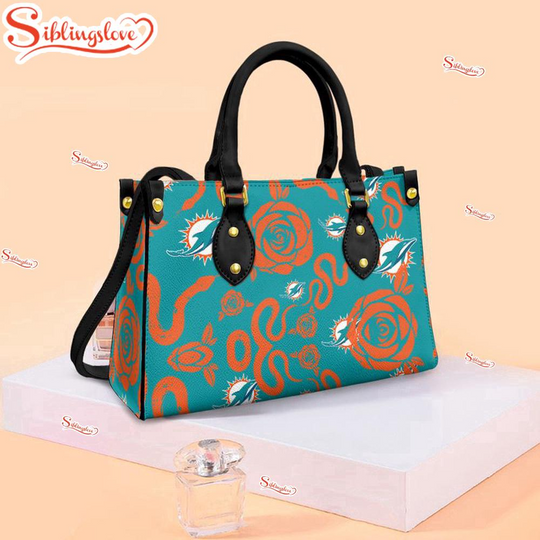 Miami Dolphins Rose and Flower Pattern football Leather Handbag