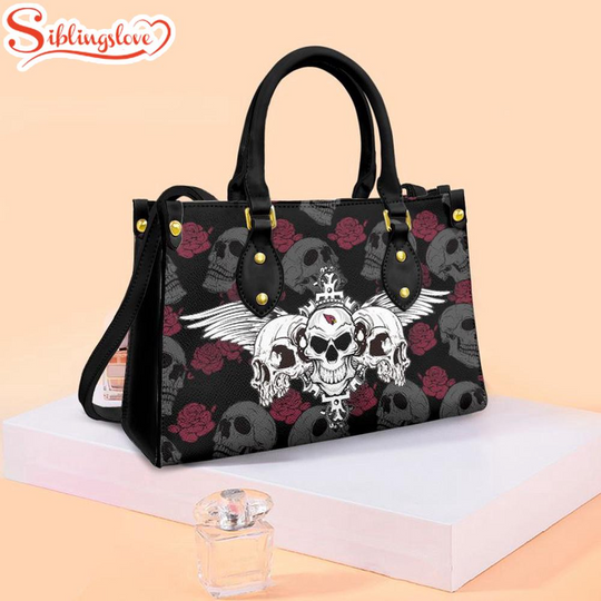 Discover football Arizonna Cardinals Skull Flowers Pattern Leather Handbag
