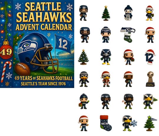 2025 Seattle Seahawks Advent Calendar, Christmas Countdown Advent Calendar Gift Box With 24 Acrylic Ornaments