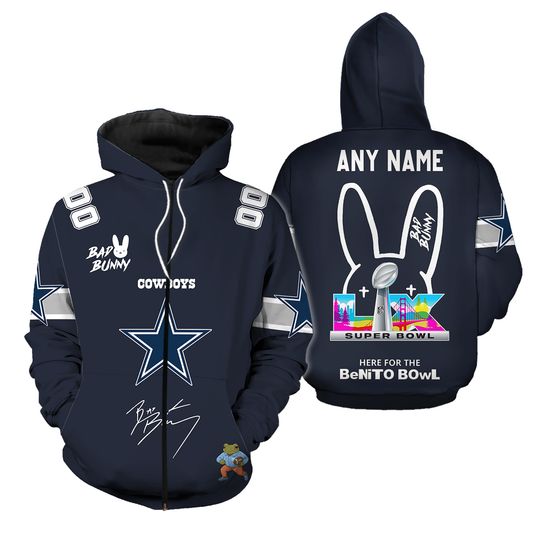 Personalized Cowboys Bad Bunny Bowl LX 2025 2026 Zipper Hoodie