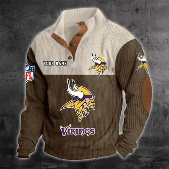 Personalized Minnesota Vikings Corduroy Stand Collar Sweatshirt, Gift For Men