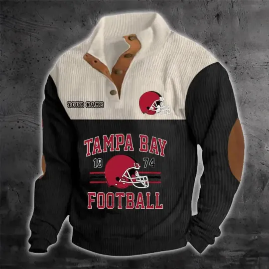 Personalized Tampa Bay Buccaneers Corduroy Stand Collar Sweatshirt, Sports Gift For Men