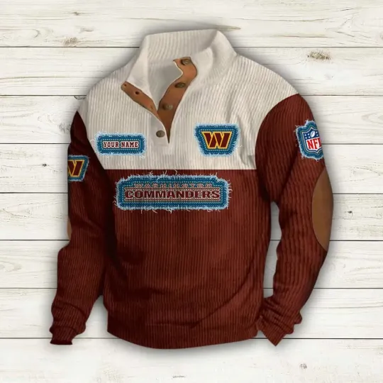 Custom Washington Commanders Corduroy Stand Collar Sweatshirt, Gift For Men