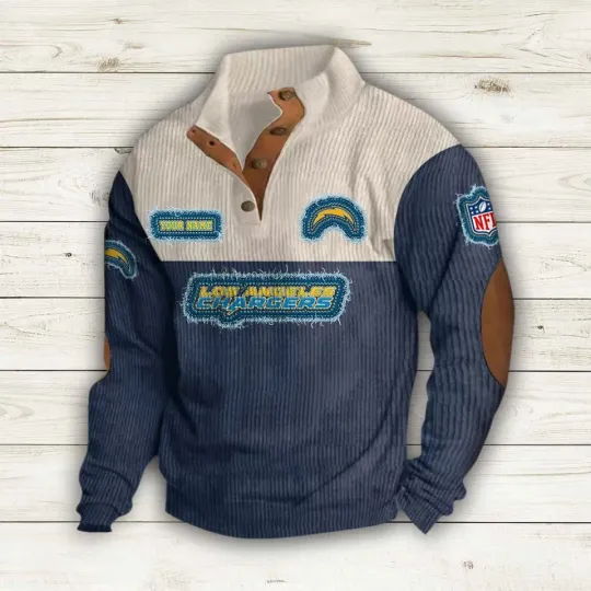 Custom Los Angeles Chargers Corduroy Stand Collar Sweatshirt, Sports Sweatshirt Gift For Men