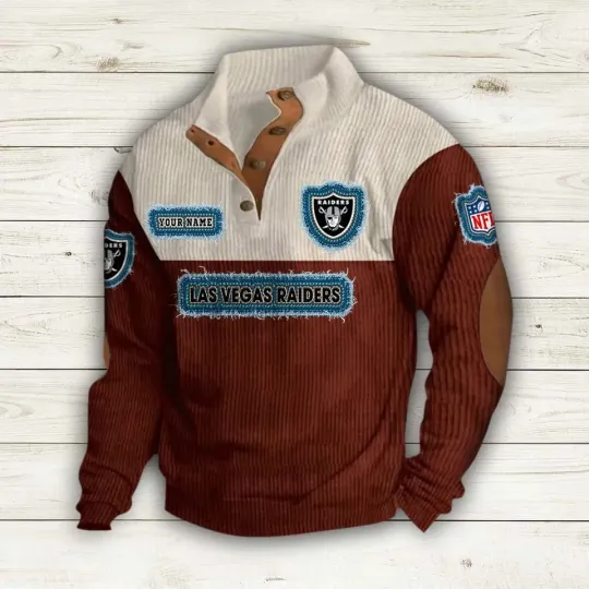 Custom Las Vegas Raider Print Corduroy Stand Collar Sweatshirt, Gift For Men