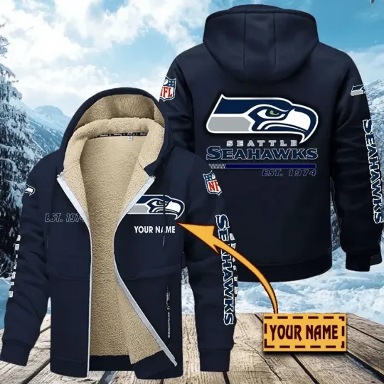 Seahawks Seattle Sherpa Lined Zip Hoodie, Football Fan Winter Jacket