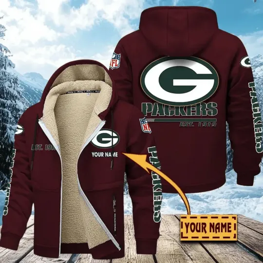 Personalized Green Bay Packers Hoodie Zip Velvet Coat