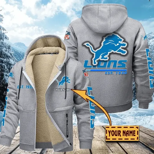 Personalized Detroit Lions Hoodie Zip Velvet Coat